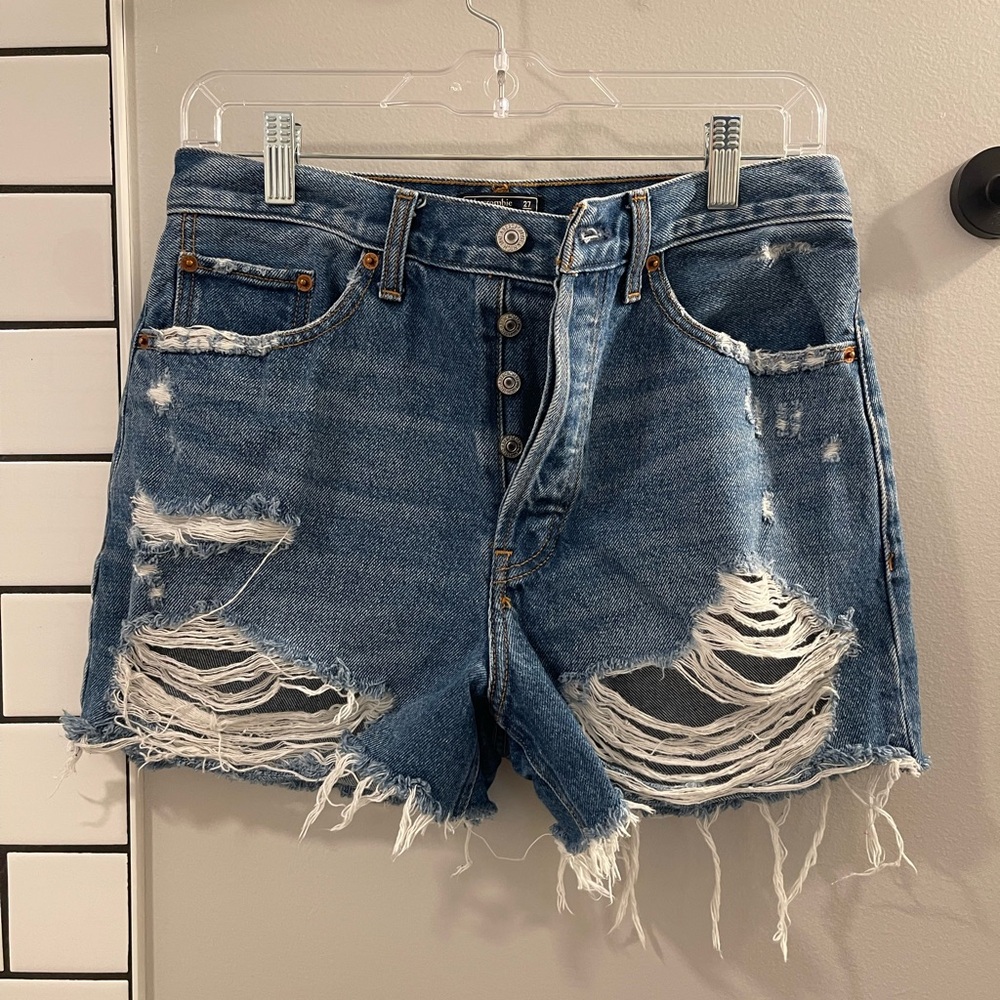 Abercrombie & Fitch Ripped Blue Jean Shorts